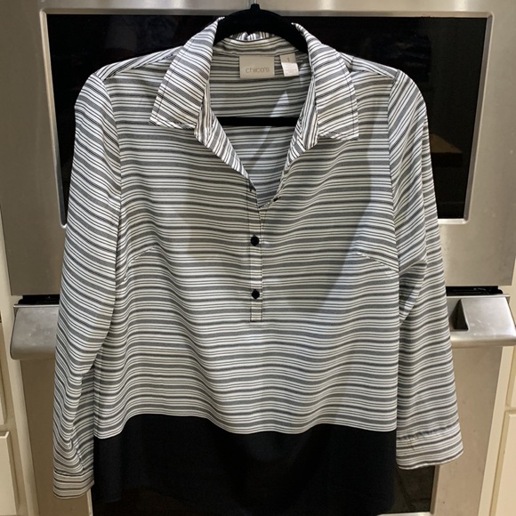 NWOT generous cut Chico’s size 1 polyester black & white top. - Picture 2 of 14